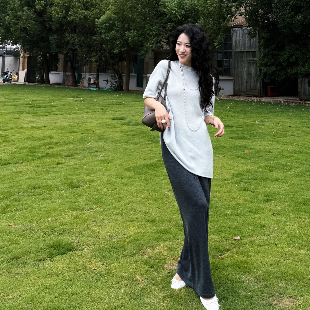 MIRROR 【涛姐精选】 慵懒黑灰抽绳羊毛针织半裙