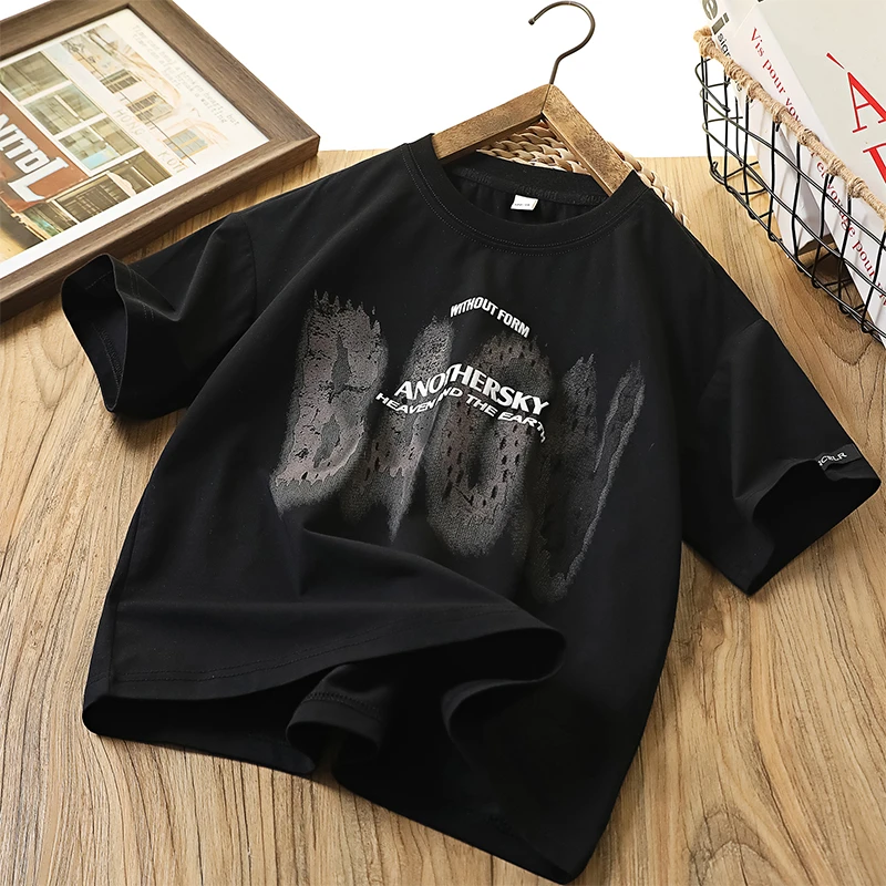 男童夏装薄款短袖T恤2025儿童帅气字母印花冰感圆领大童休闲半袖