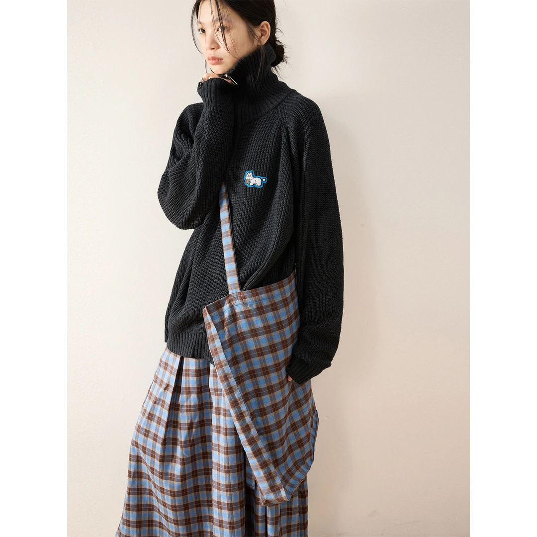 SAMEUOO美式复古立领拉链毛衣春秋季中长款情侣慵懒感上衣外套