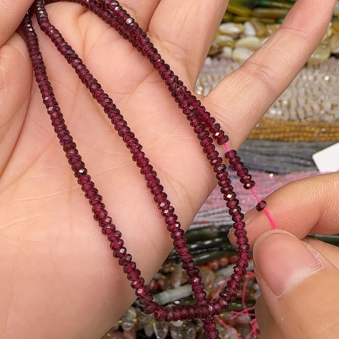 玛瑙/玉髓合金珠宝半成品石榴石3mm算盘切面一条