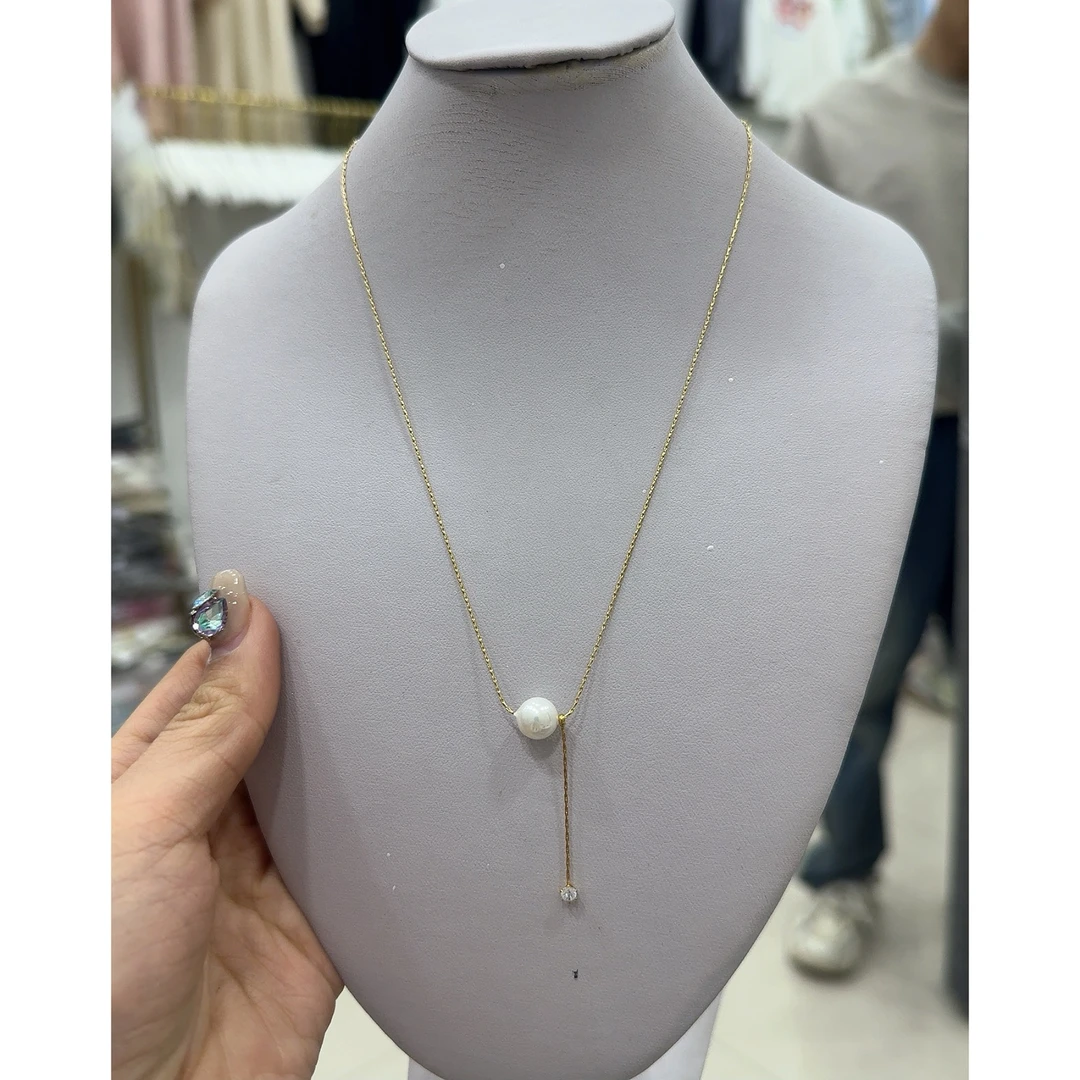 钛钢项链 单颗珠珠项链