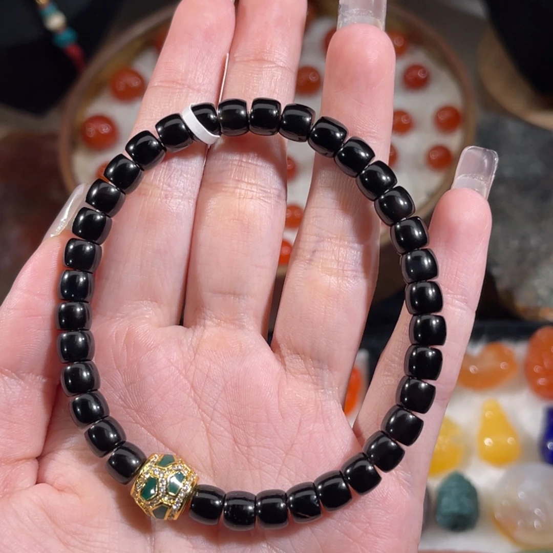 未镶嵌黑玛瑙单圈6.4mm玛瑙/玉髓