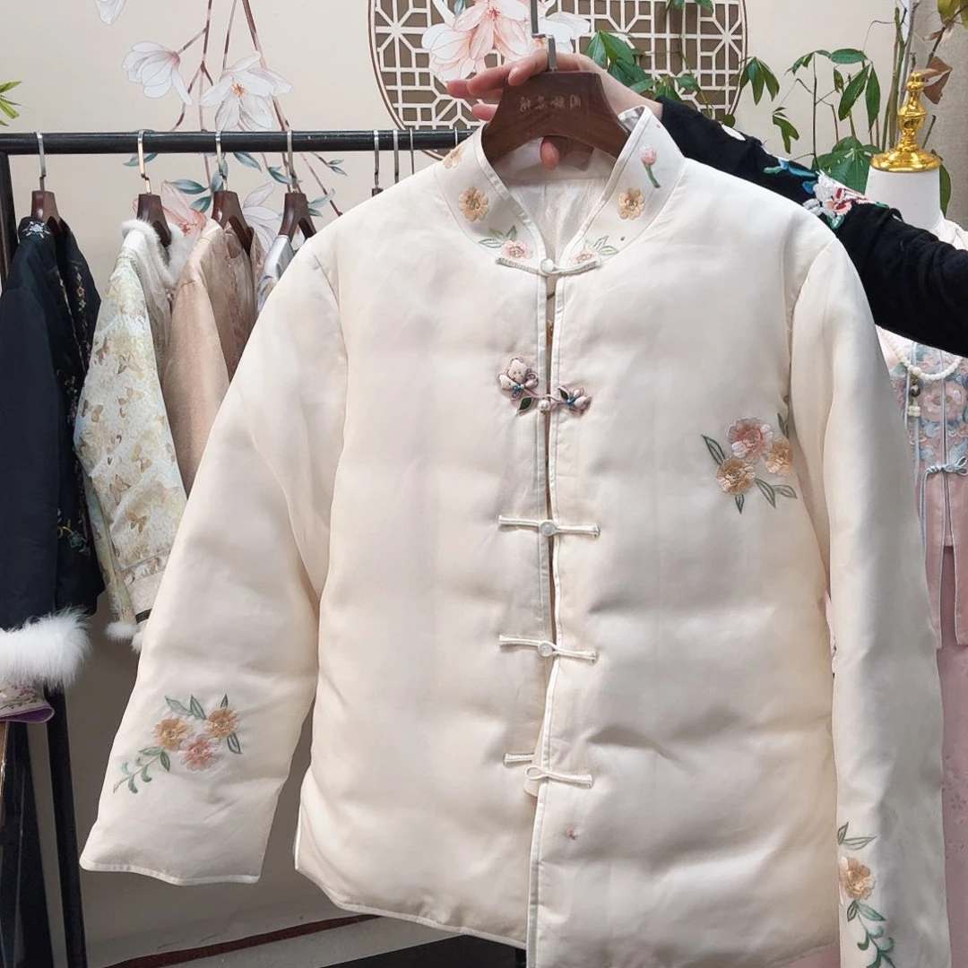 织绣真丝白色羽绒服 冬款