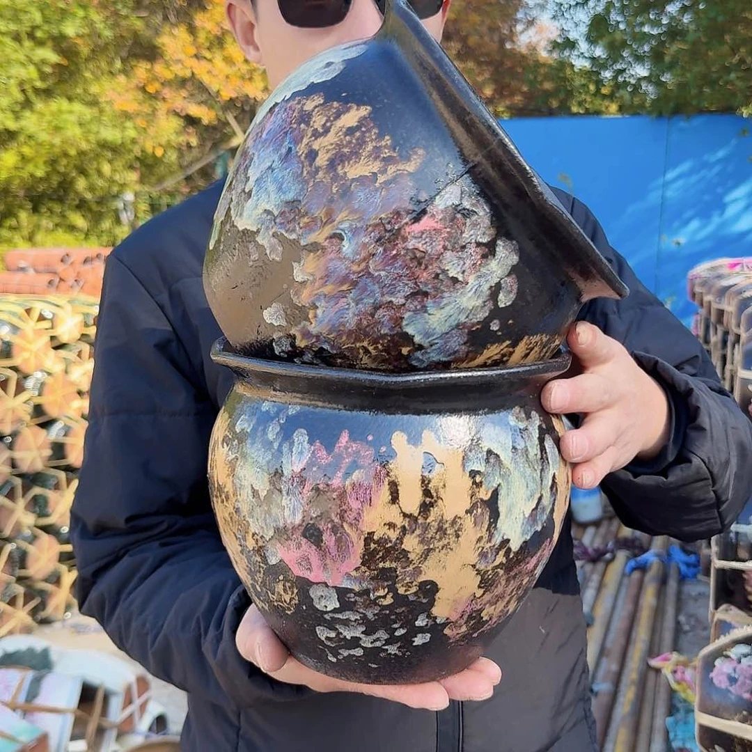 紫砂花盆口20高18（两个姹寂红色胖子