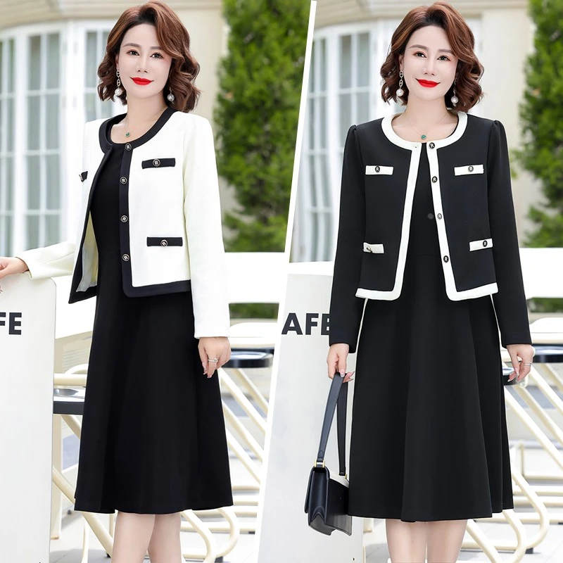 年轻妈妈秋装长袖小香风套装时尚减龄中年女洋装新款两件套宽松