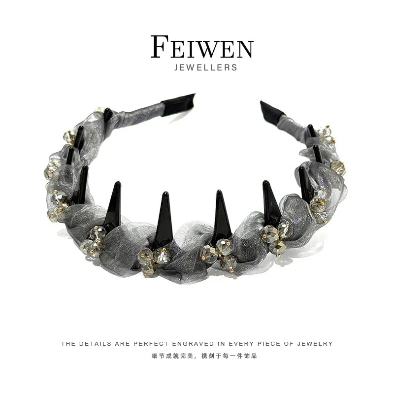 OY1056 原创设计款芭蕾风绢纱晶钻气质高颅顶发箍甜美发卡