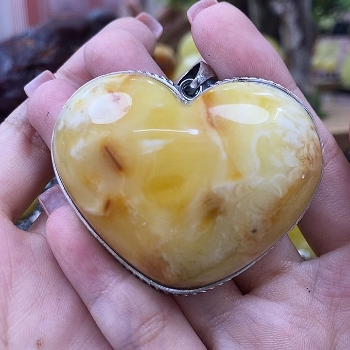 琥珀银S925镶嵌戒指吊坠