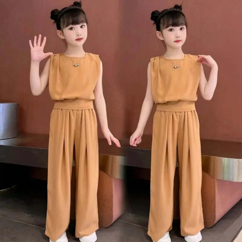 【2025新款】女童夏季雪纺套装薄款宽松洋气夏装网红藏肉显瘦阔腿