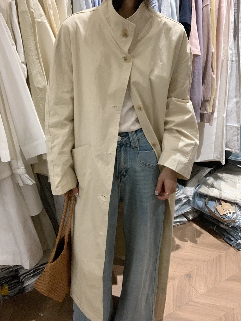 韩系宽松大版风衣收腰长款简约