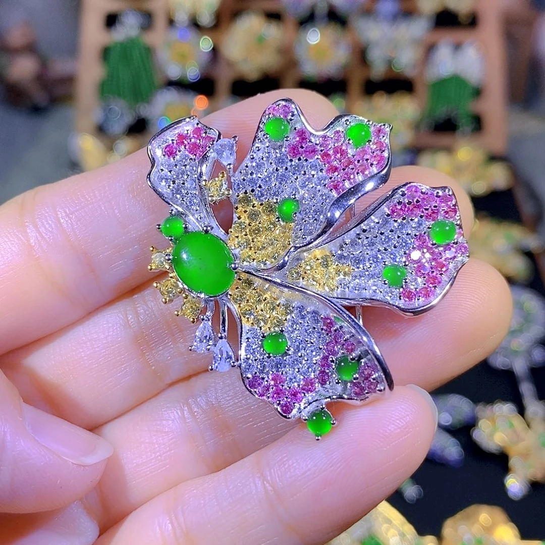 吊坠(不含链)银S925镶嵌翡翠