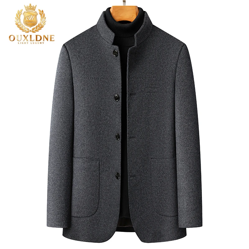 OUXLDNE新款新中式中山装立领男款含毛呢呢子外套西冬季西装服装