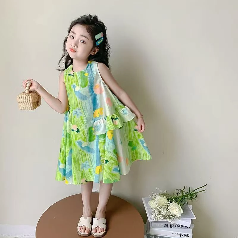 女童连衣裙夏季2025新款小童洋气儿童夏装背心裙宝宝无袖公主裙子