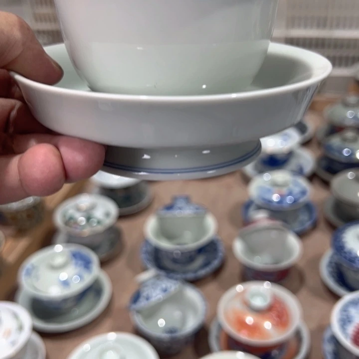 瓷片白素胎高足盖碗微