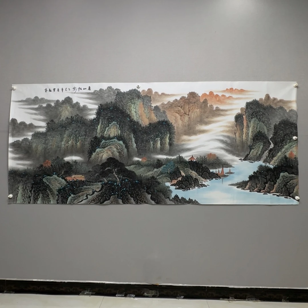 国画横幅八尺精品山水贾敏