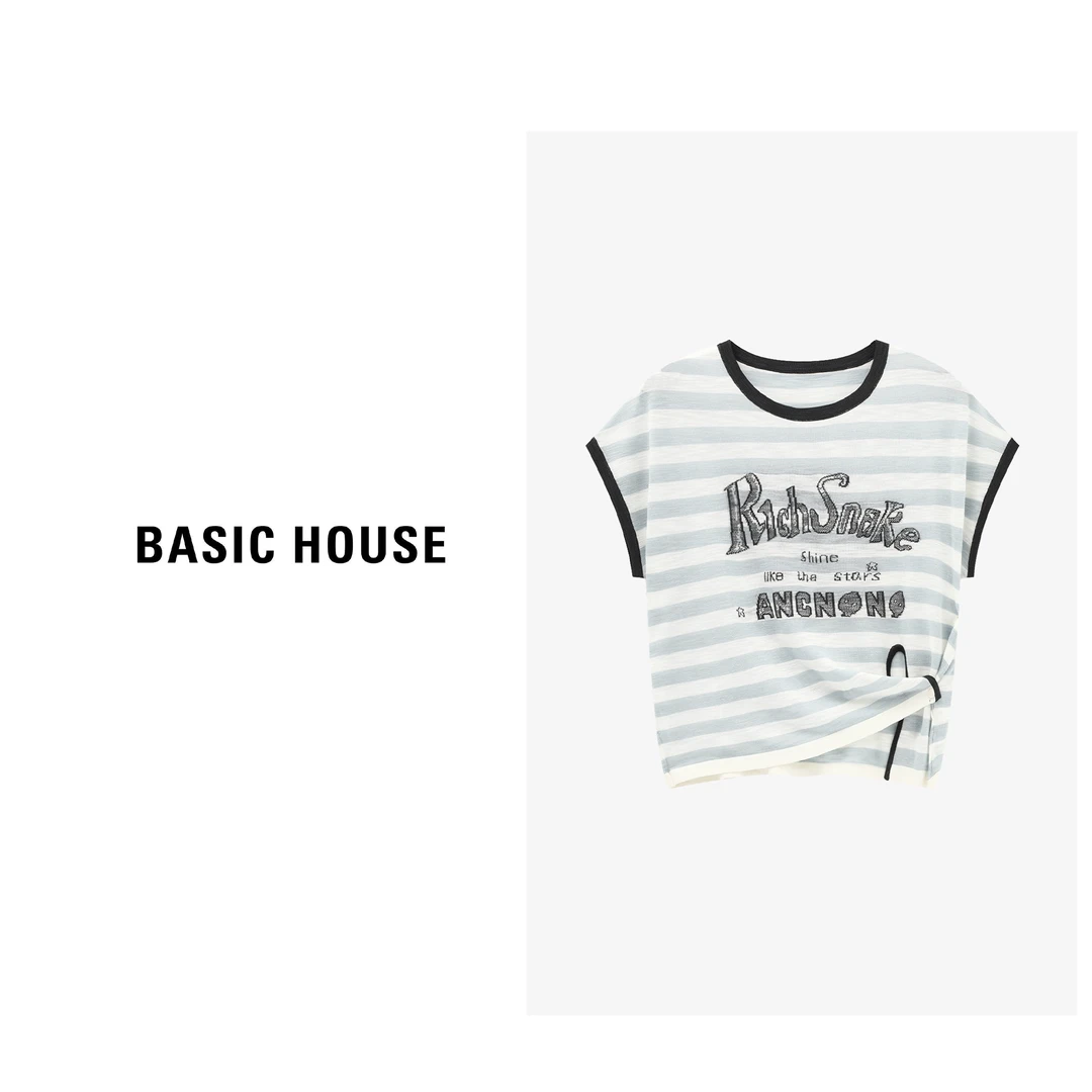 Basic House/百家好春夏休闲撞色条纹宽松时尚针织衫B0625B5N262