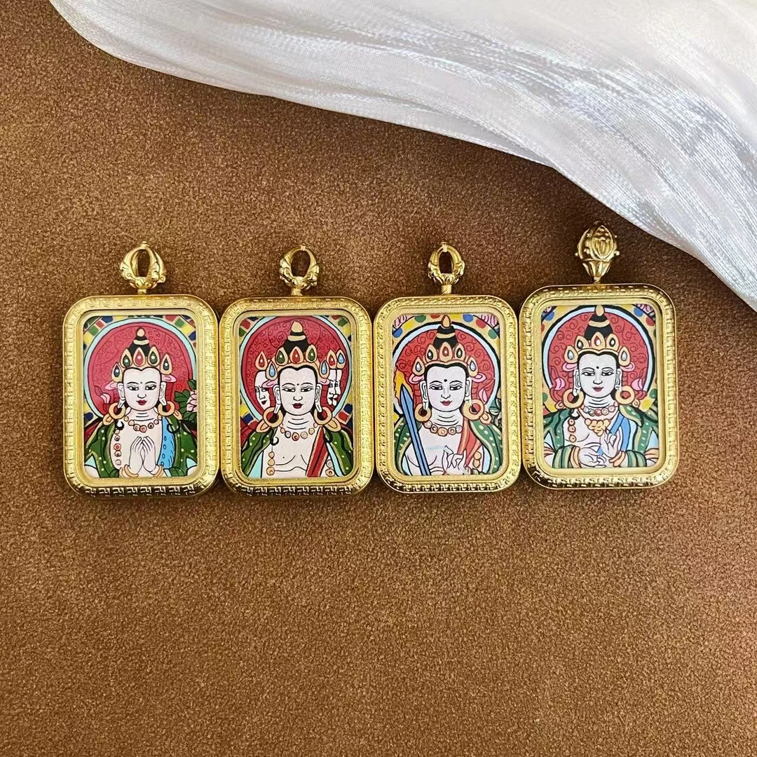 纯手绘唐卡八大守护2*3红唐吊坠配饰（以直播间展示为准）