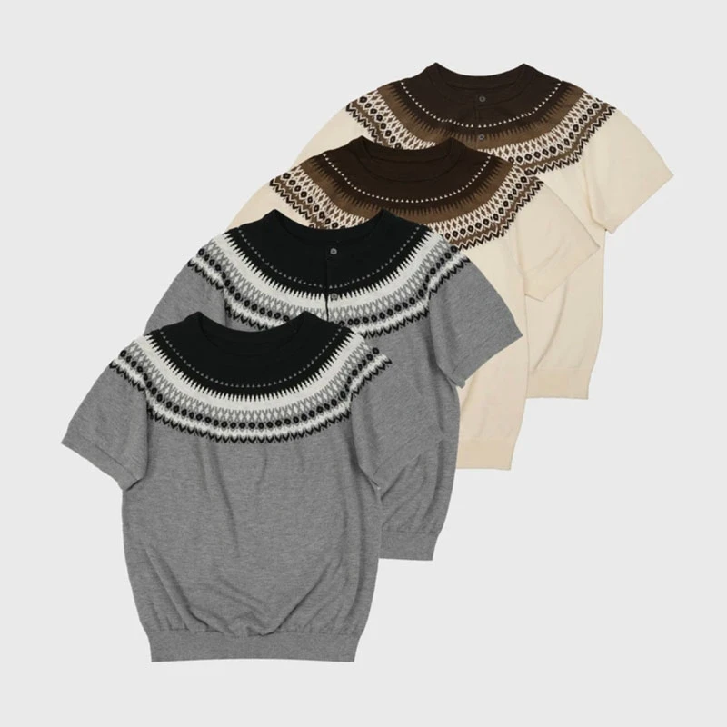 707同款费尔岛针织短袖T恤男*4JUNKS*混纺透气圆领慵懒风