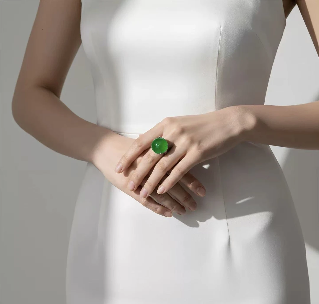 新款真玉珠宝奢华复古玛瑙戒指正品绿玉髓女款戒指戒圈开口戒指环