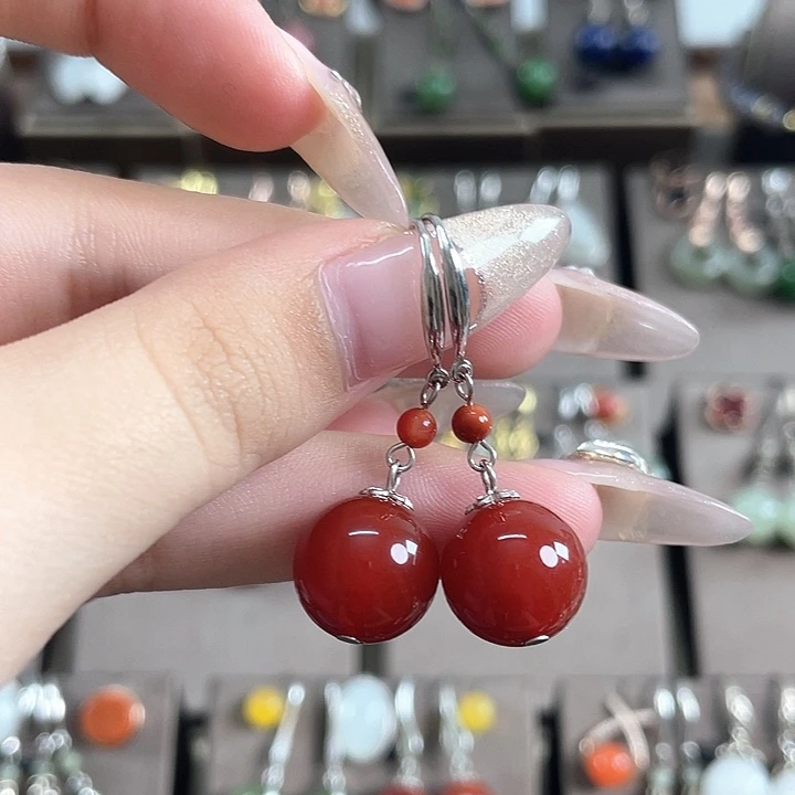玛瑙/玉髓耳饰银S925镶嵌12左右