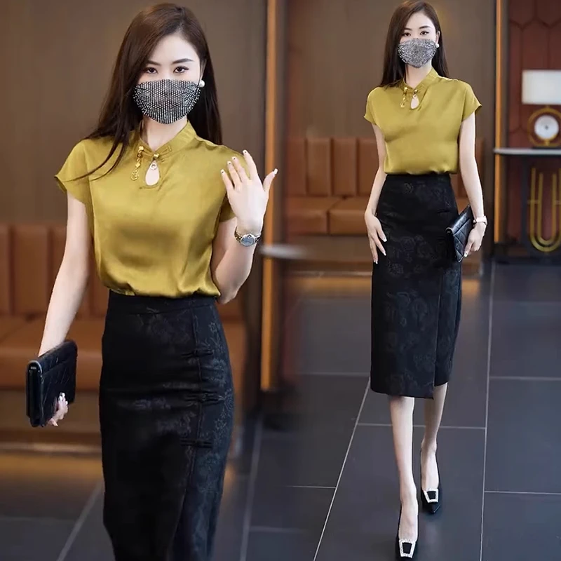 拉夏贝尔新中式国风气质套装女士夏季新款高级感衬衫半身裙两件套