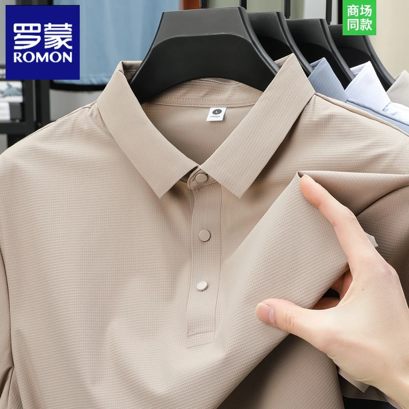 Romon/罗蒙夏季纯色免烫无痕短袖Polo衫速干polo透气时尚修身t恤