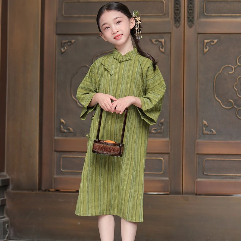 儿童旗袍夏季短袖国风连衣裙女童小旗袍汉服女孩子新中式气质裙子