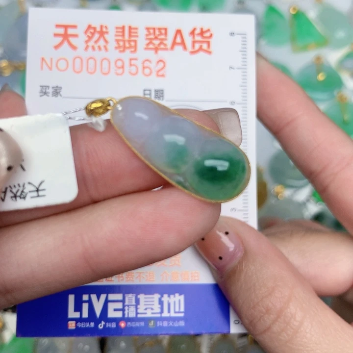 翡翠18K金镶嵌颈饰豆子