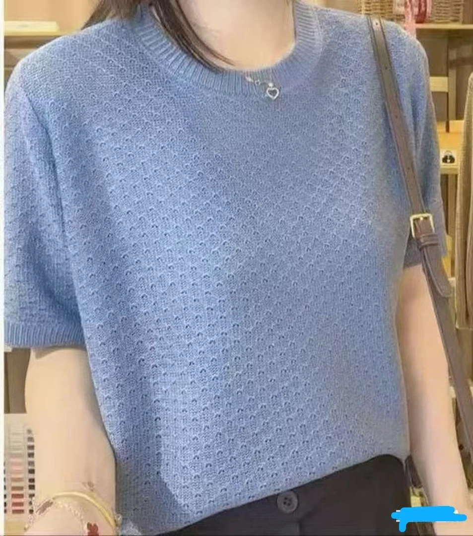 法式短袖夏季针织衫镂空设计新款薄款高级感小众修身罩衫减龄上衣