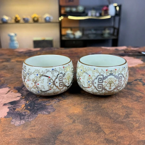 金银错主人杯大号喝茶喝水杯子陶瓷茶杯功夫茶具汝窑可开片