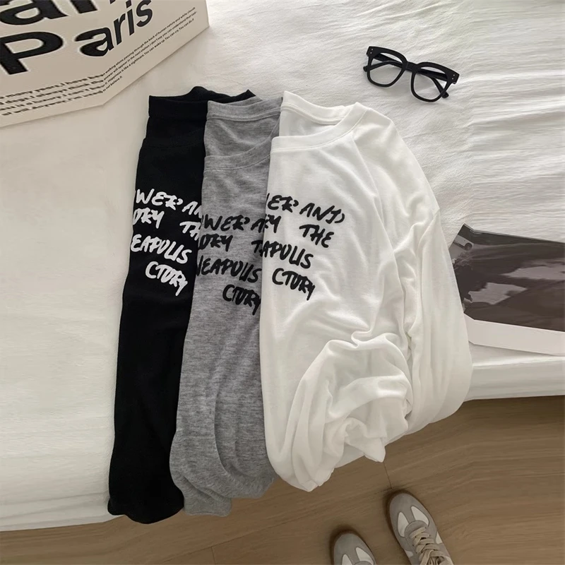 美式复古长袖防晒罩衫女夏季韩版宽松外搭薄款微透空调上衣T恤潮