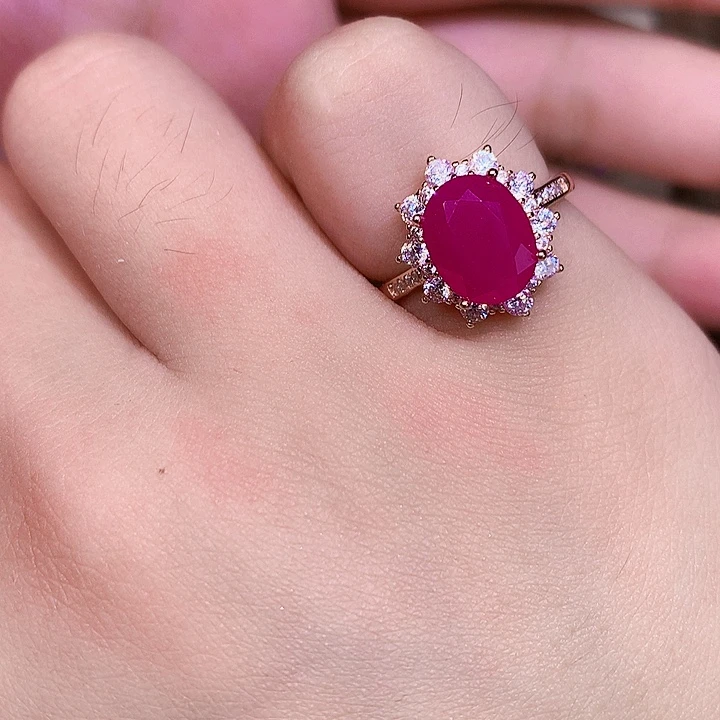 红宝石戒指银S925镶嵌