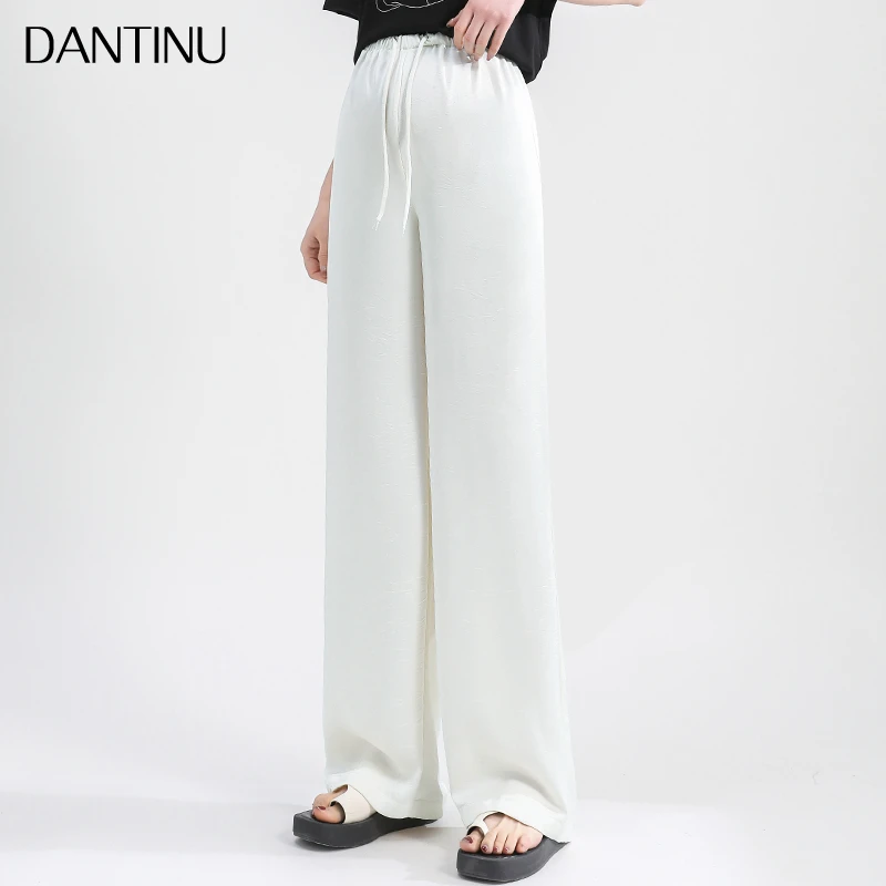 丹媞奴夏季孕妇抽绳拖地裤无托腹大码显瘦休闲裤白色高腰时尚阔腿