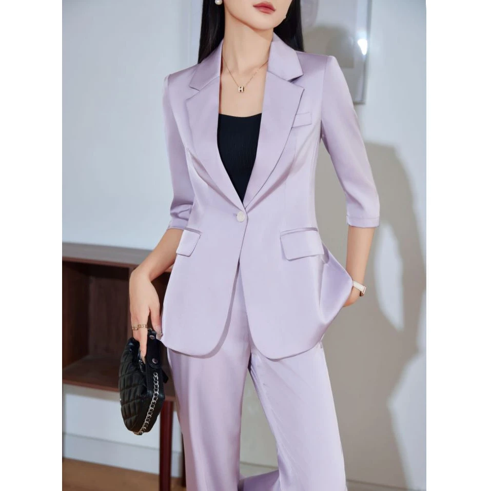 【6940套装-YR】休闲紫色西装夏天套装女夏季女神范西服薄款