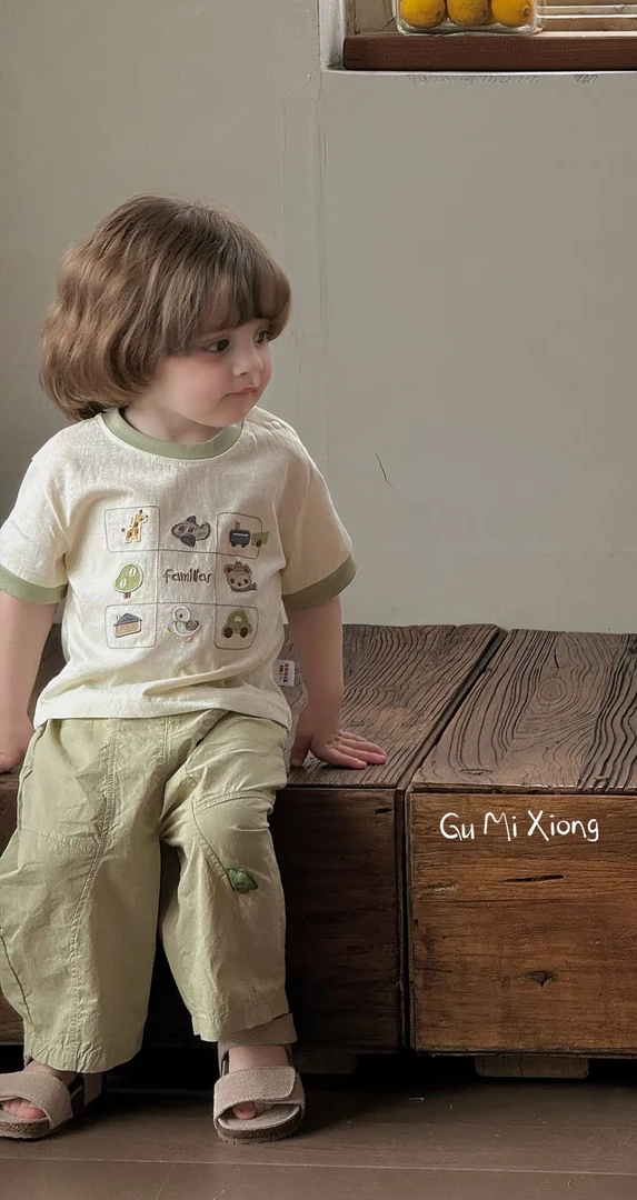 谷米熊  九宫格刺绣短袖长裤套装【no退】