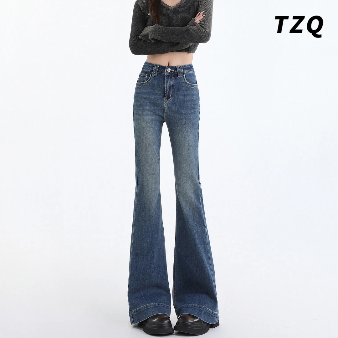 复古蓝微喇牛仔裤女爆款2025秋季新款辣妹修身高腰显瘦修身喇叭裤