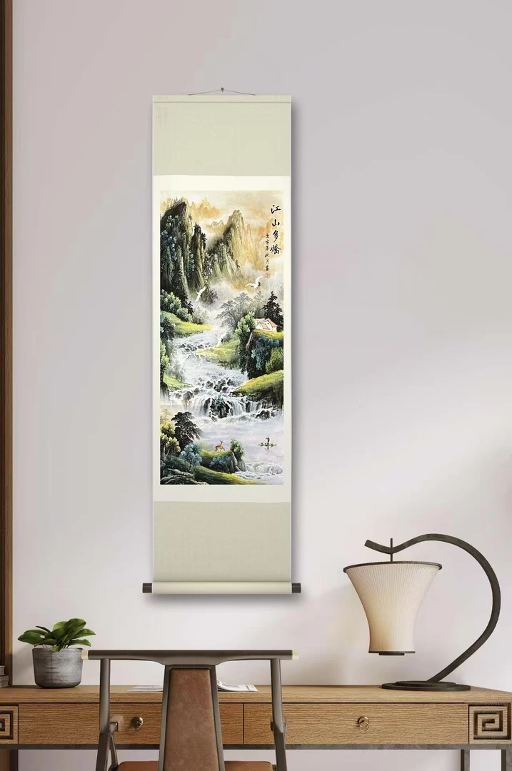《江山多娇》三尺140x45c高清竖版背景图客厅玄关书房装饰画