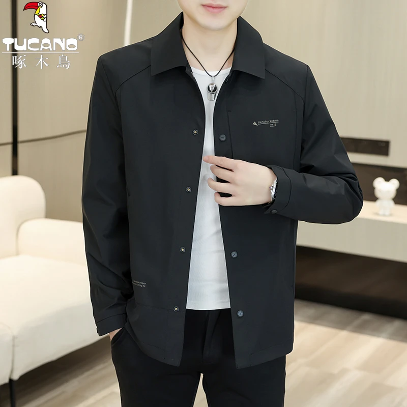 TUCANO/啄木鳥春季新款休闲纯色简约夹克薄款百搭商务外套男翻领