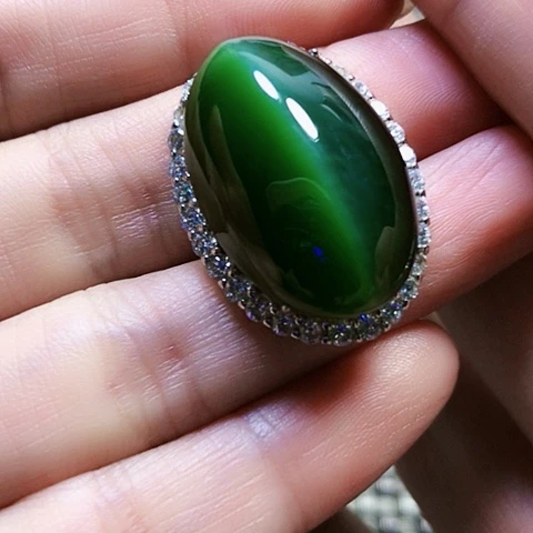 和田玉银S925镶嵌戒指