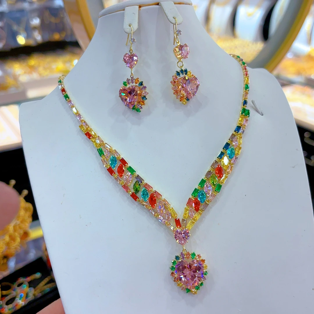 铜合金仿水晶项链 链子爆款防水晶款两件套502-22-5颈链饰品配饰