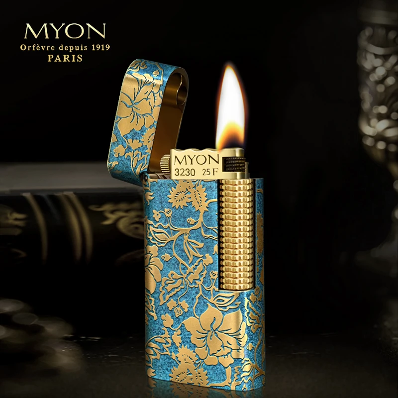 MYON欧洲勉牌煤油打火机710青铜牡丹鎏金工艺高温烤制待机王火机