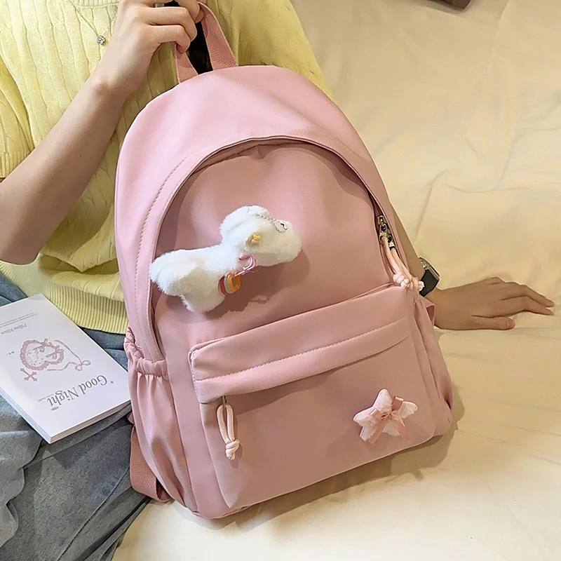 书包纯色通用大学生女日系风简约双肩包女高颜值小学初高中背包女