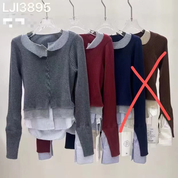 3895冬新款设计感拼衬衫底边假两件针织衫打底女He