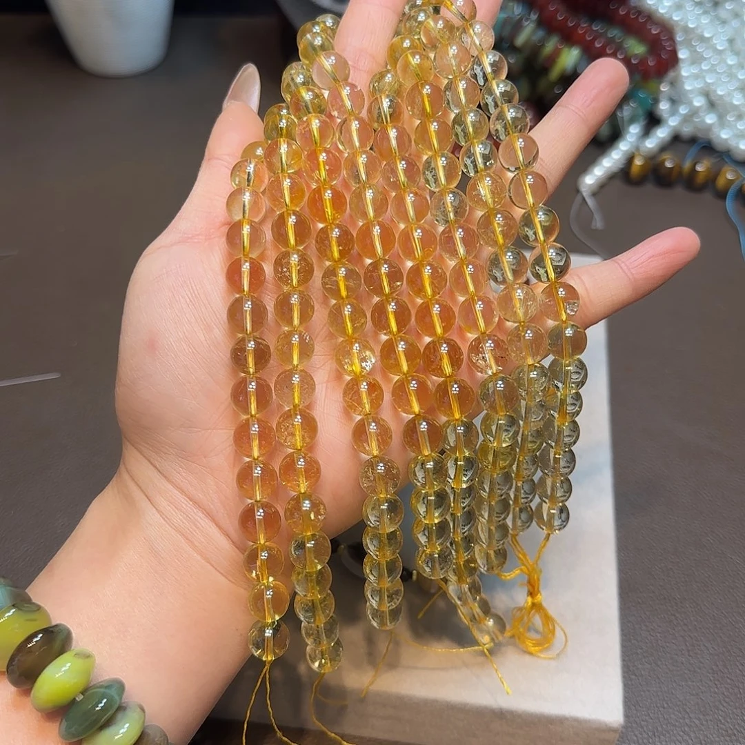 玛瑙/玉髓合金珠宝半成品10mm黄发金发水晶一条