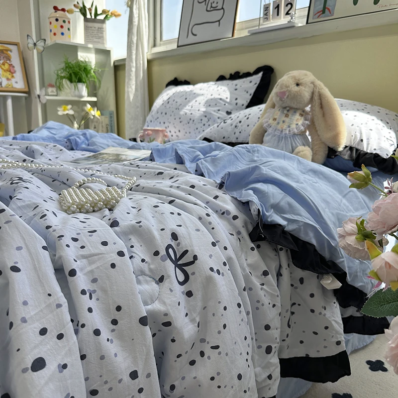 水洗夏凉被空调被三四件套韩版花边单双人学生夏季薄被子可机洗