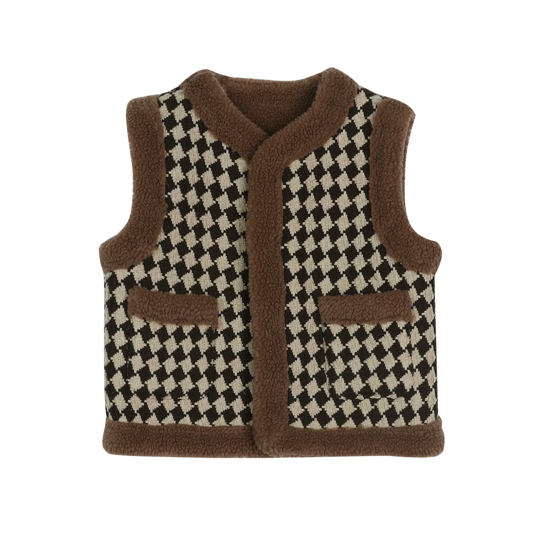 24-46小O爸男婴童【玛奇朵】宝宝秋冬格子保暖加厚毛马甲BQV94022