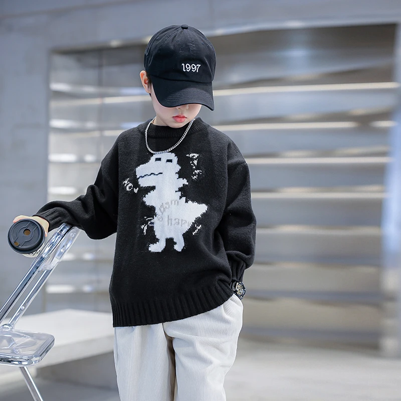 【现货现发】024新款韩版白色半高领恐龙毛衣加厚针织K234MY4013