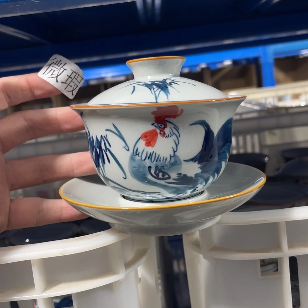 釉下手绘茶具微瑕