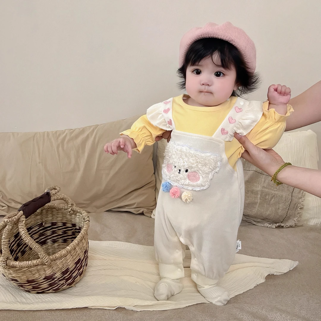 女童秋季连体衣婴儿韩系长袖爬服新生儿哈衣小月龄宝宝秋装哈衣服