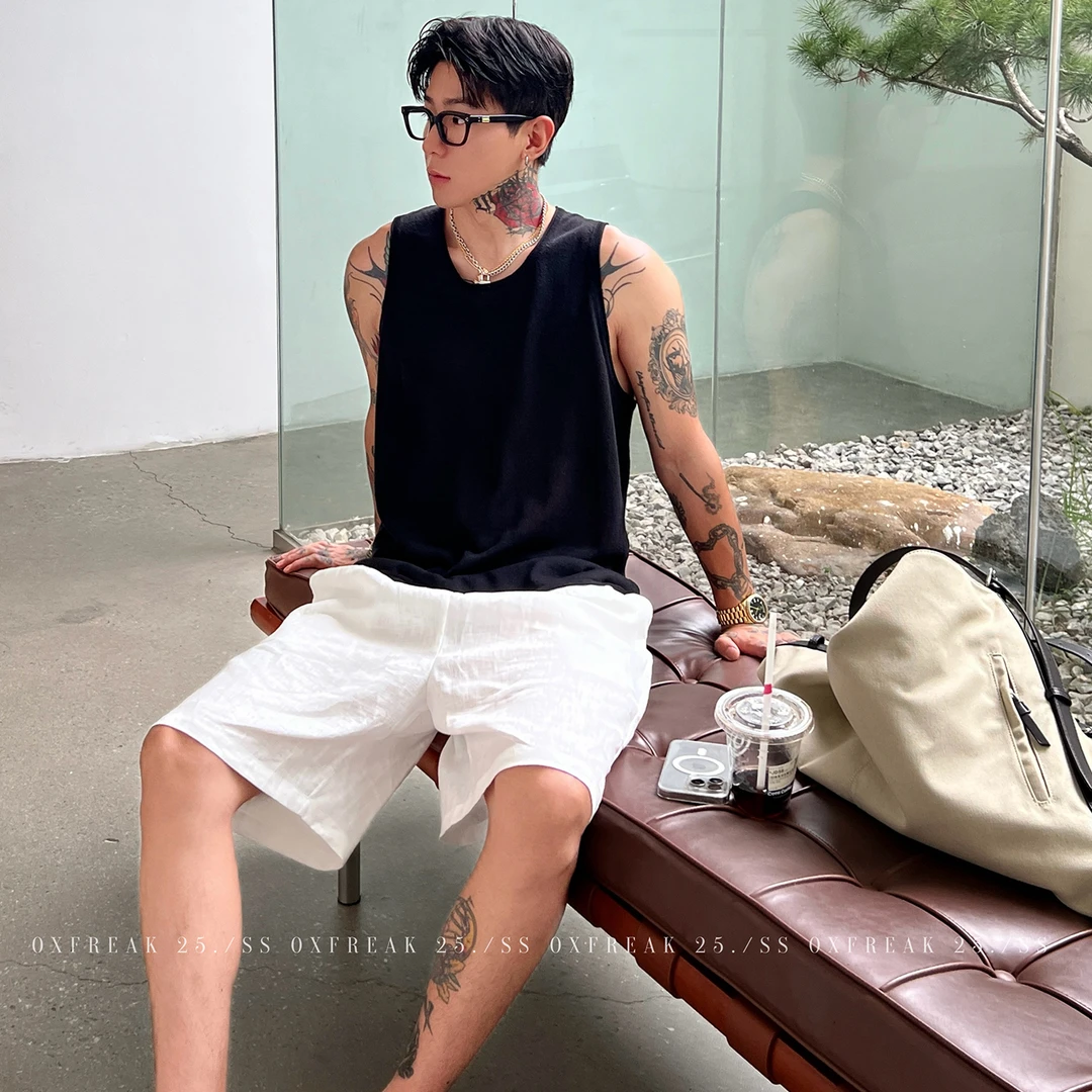 OXFREAK「天丝亚麻 慵懒松弛」老钱风背心男夏季薄款宽松无袖t恤