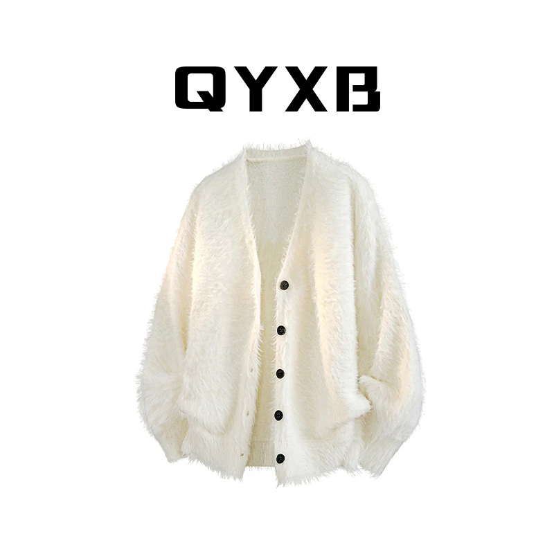 【品牌正品现货】QYXB韩系慵懒风毛衣男士秋冬新款宽松针织开衫外套